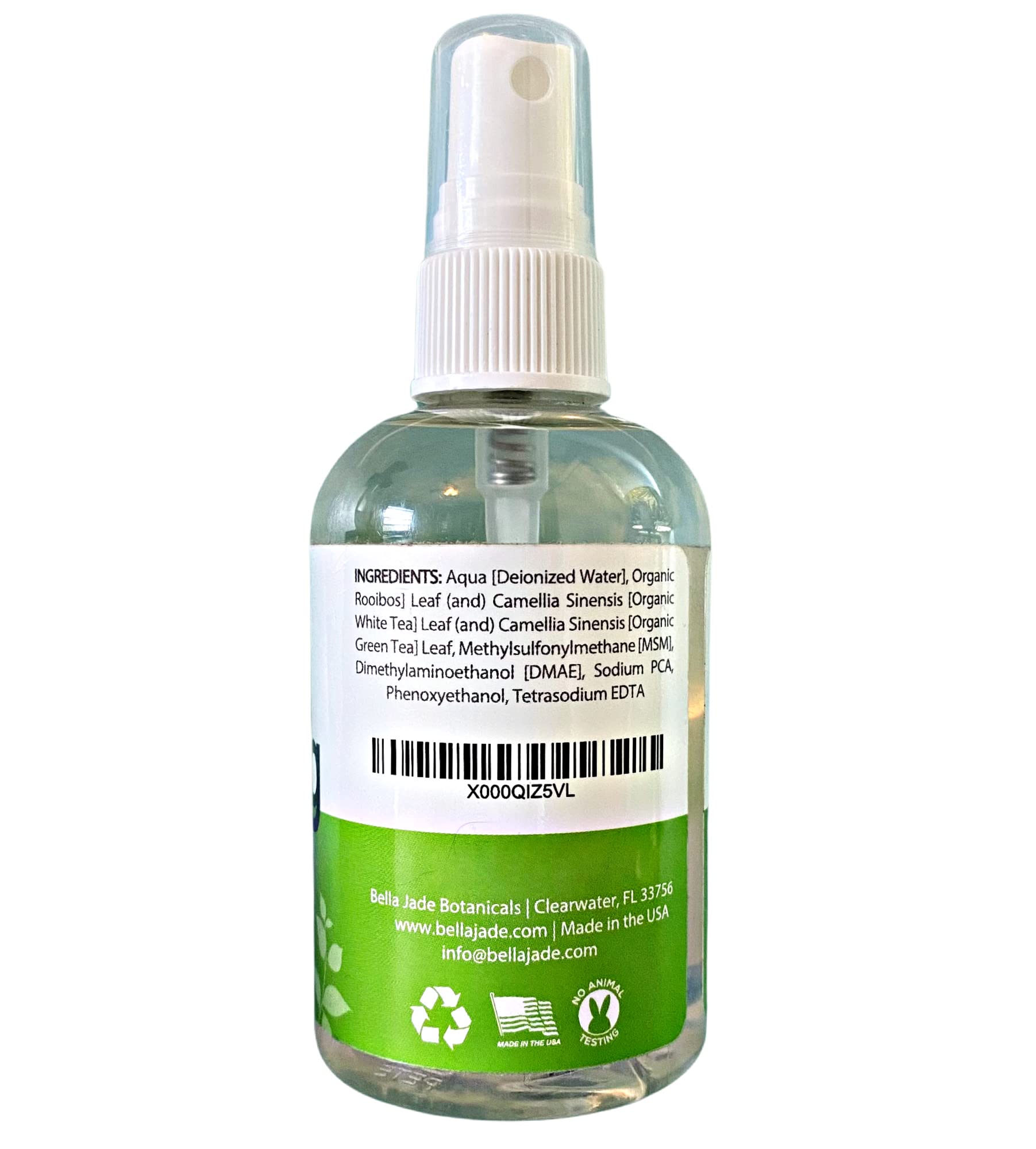Cruelty-free Bella Jade mist infused with antioxidant tea extracts.