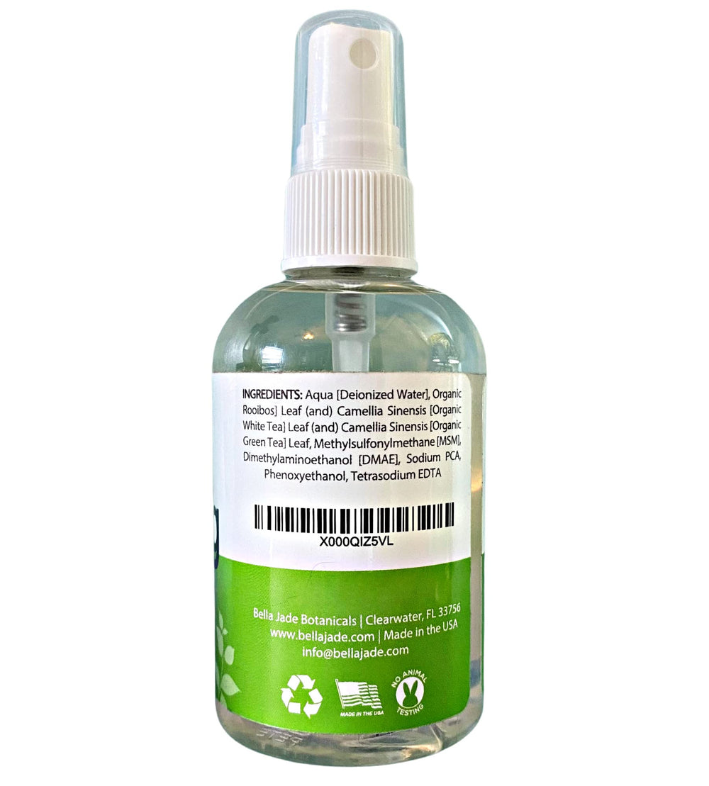 Cruelty-free Bella Jade mist infused with antioxidant tea extracts.