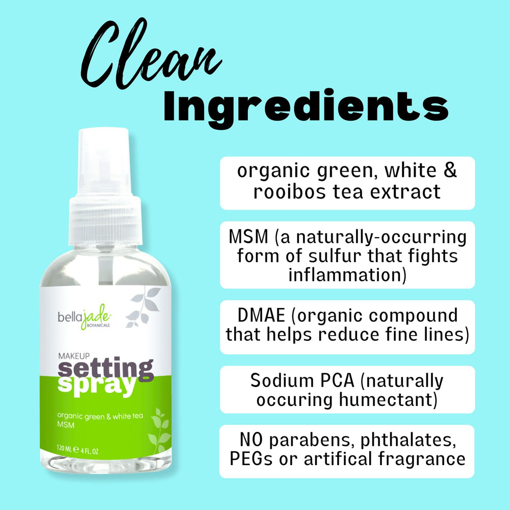 Organic green tea MSM formula in Bella Jade setting spray.