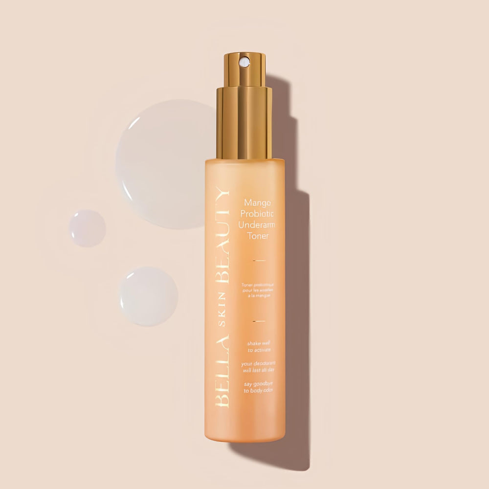 Bella Skin Beauty tonique probiotique pour aisselles à la vanille, offrant une sensation de fraîcheur et d'équilibre.