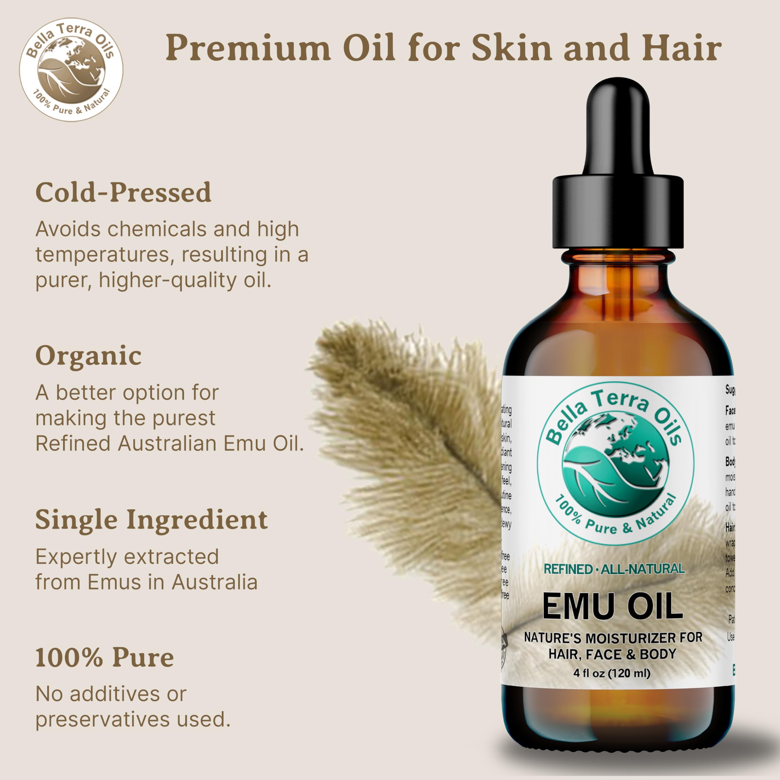 Huile Emu Bella Terra Oils, choix écologique et durable.