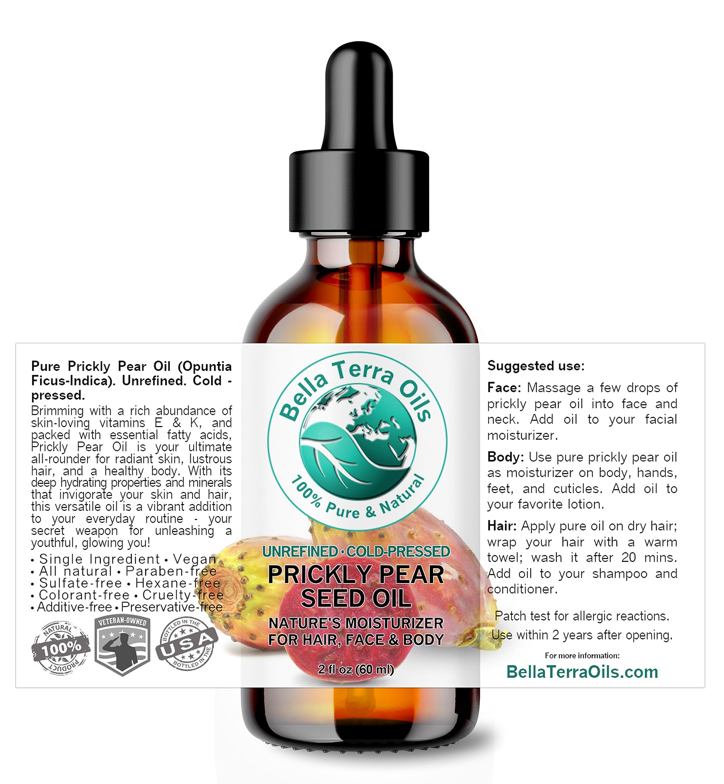 Bella Terra Oils - huile de figue de barbarie pressée à froid, texture légère sur la peau.