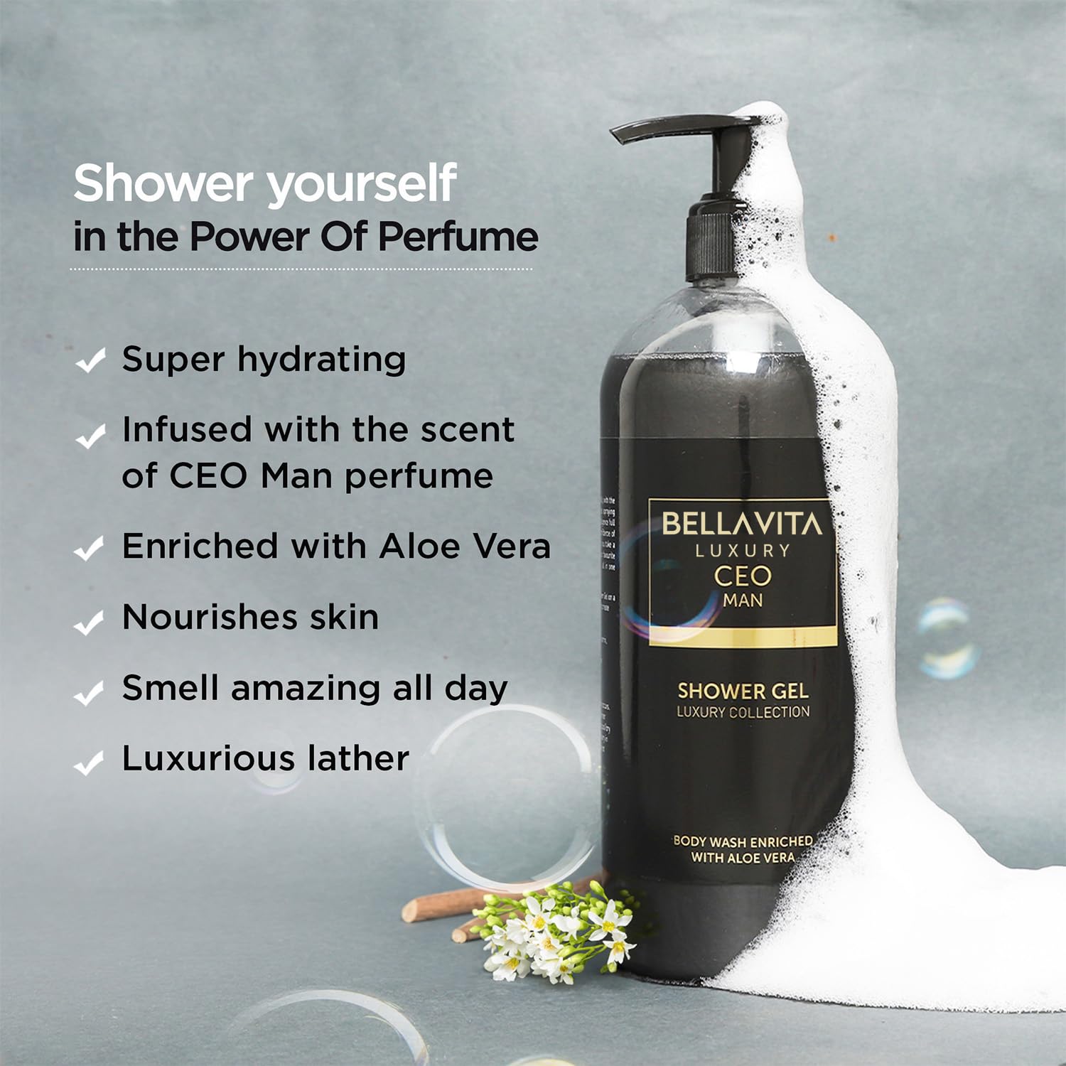 Gel douche CEO Man Bella Vita Luxury charbon actif purifiant et nettoyage en douceur