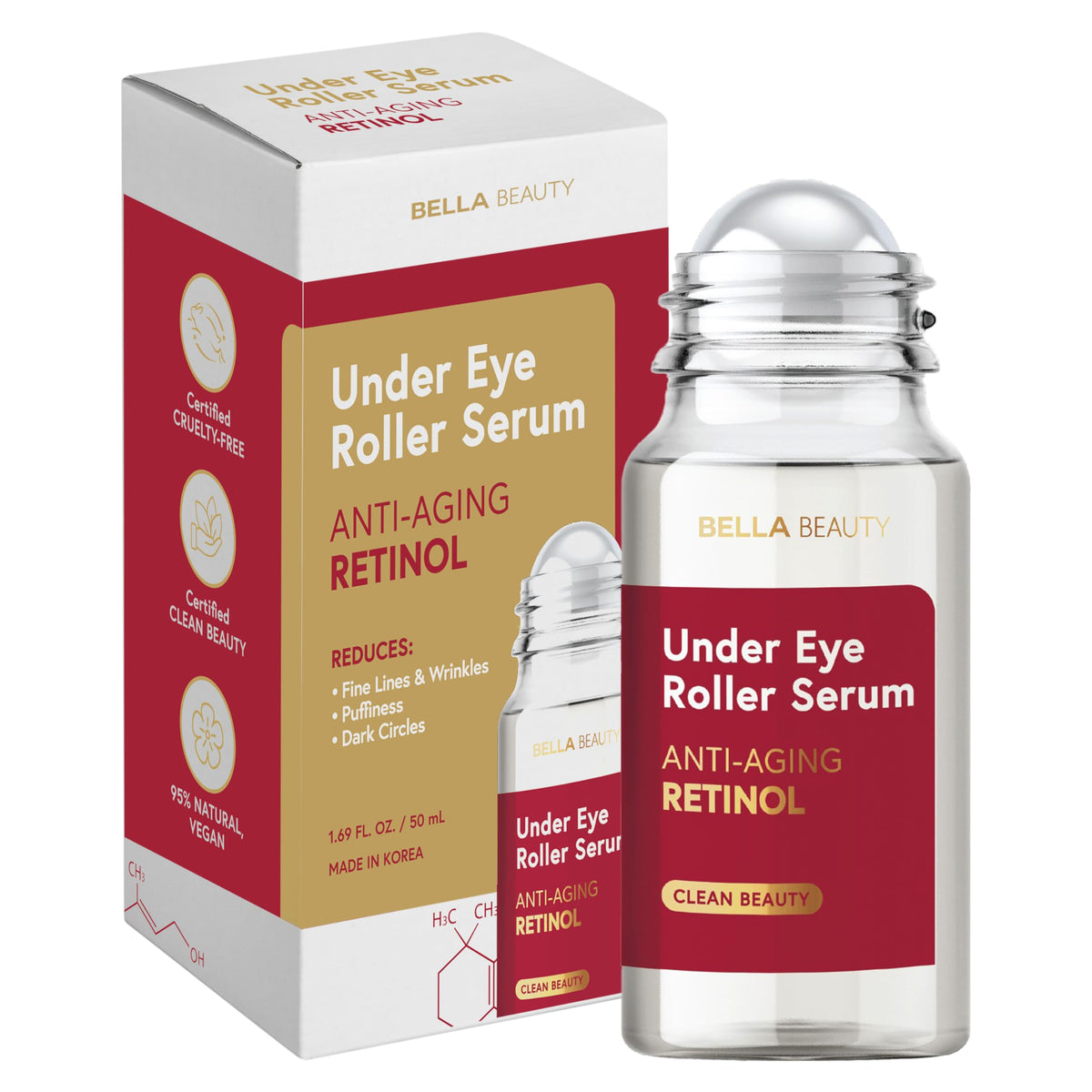 Bella Beauty Retinol Sérum Yeux Roll-On, application rafraîchissante pour un regard plus reposé