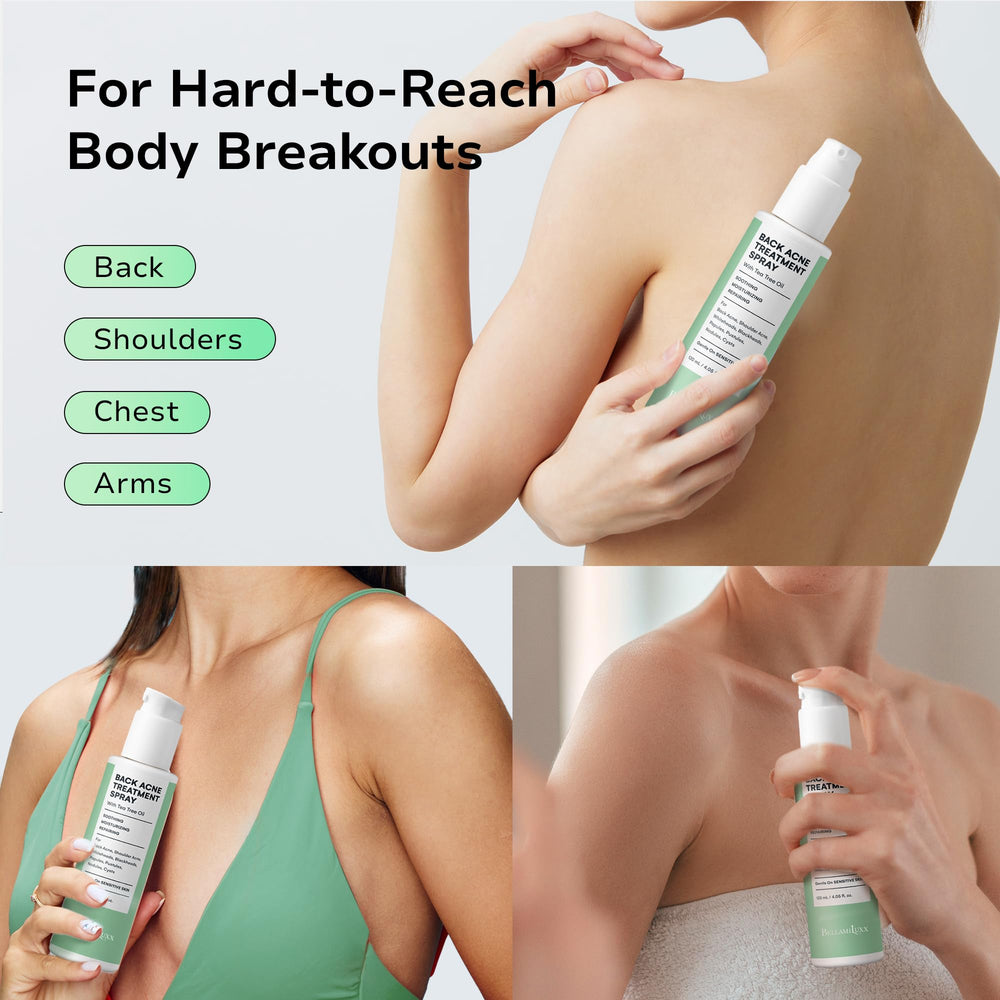 BellamiLuxx Bacne Spray Application Dos: atteint facilement le dos et soulage les irritations.