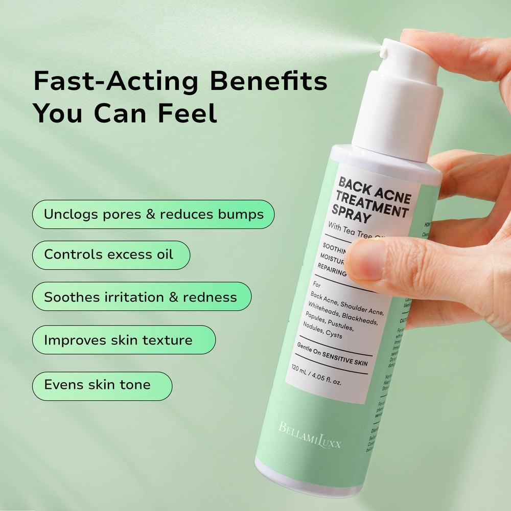 BellamiLuxx Bacne Spray Peau Fraîche: sensation rafraîchissante après chaque utilisation.