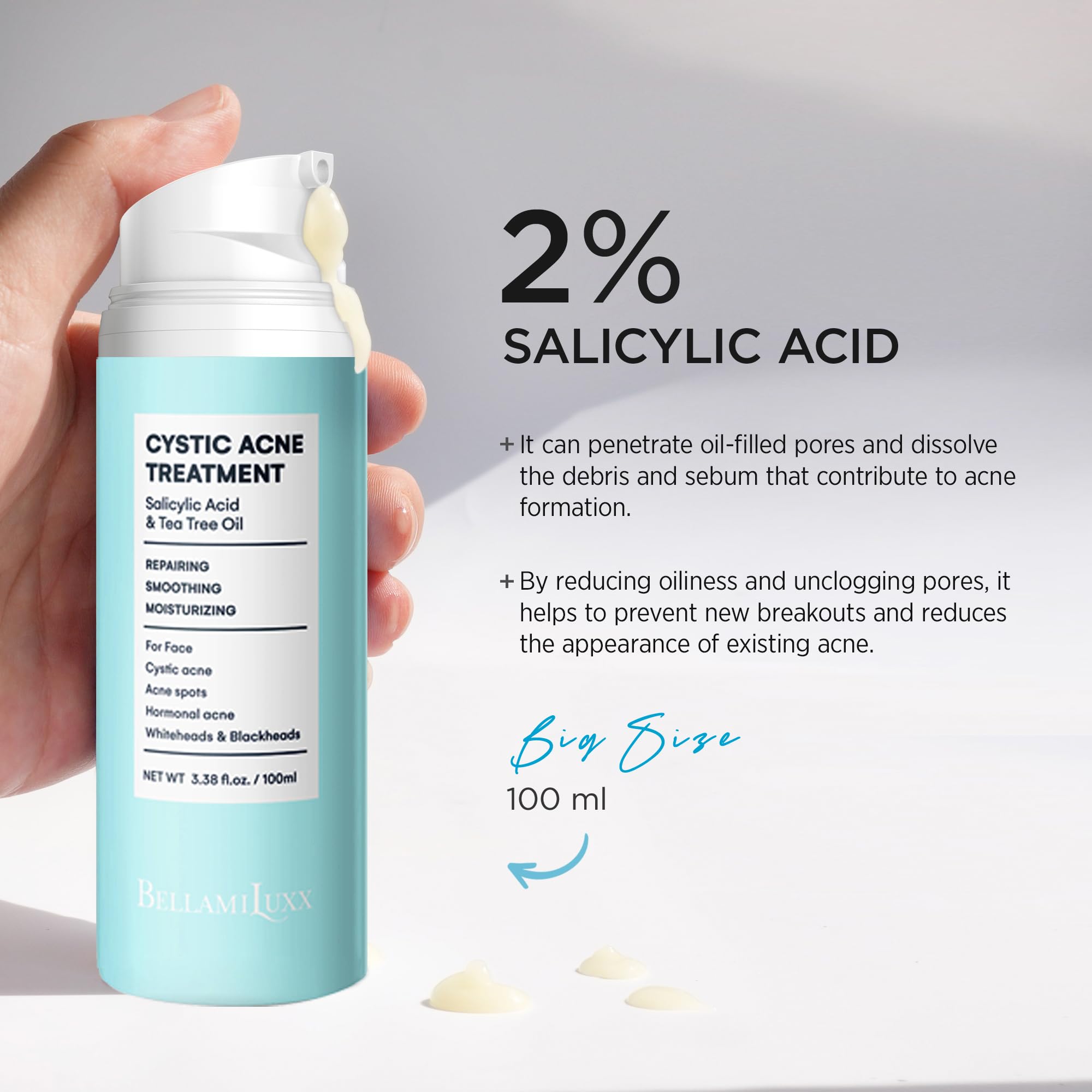 BellamiLuxx texture légère, absorption rapide sans obstruer les pores.