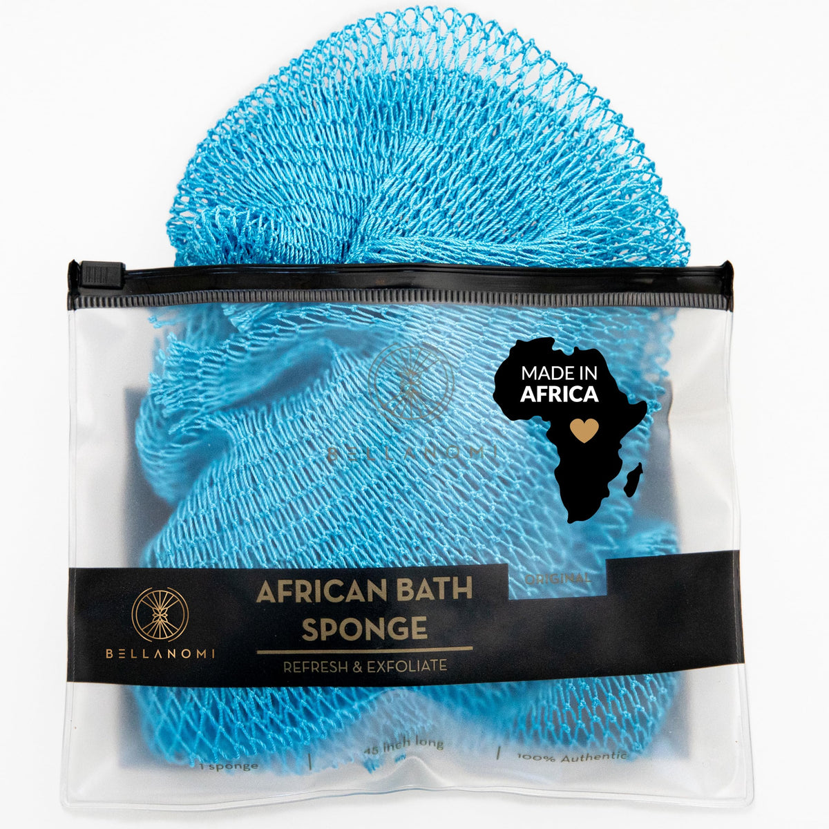 Bellanomi éponge exfoliante africaine bleue – dos long pour atteindre le dos