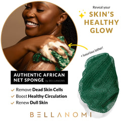 Éponge Bellanomi net exfoliante, couleur vert émeraude, séchage rapide pour une hygiène durable.