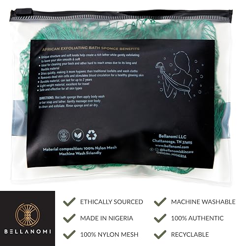 Éponge Bellanomi net exfoliante Africaine, couleur vert émeraude adaptée à l uso quotidien.