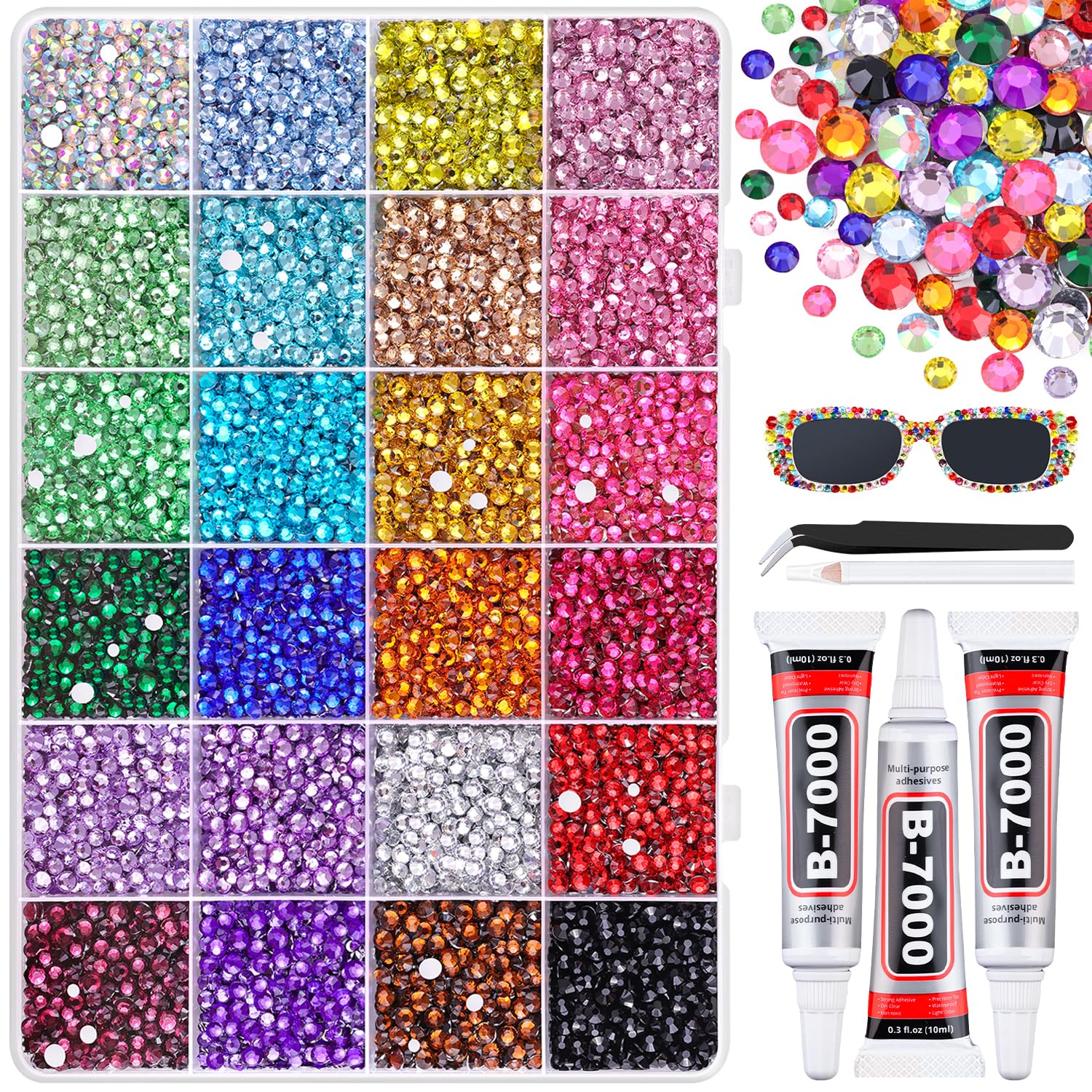BELLEBOOST strass résine multicolores en boîte 24 grilles pour projets créatifs