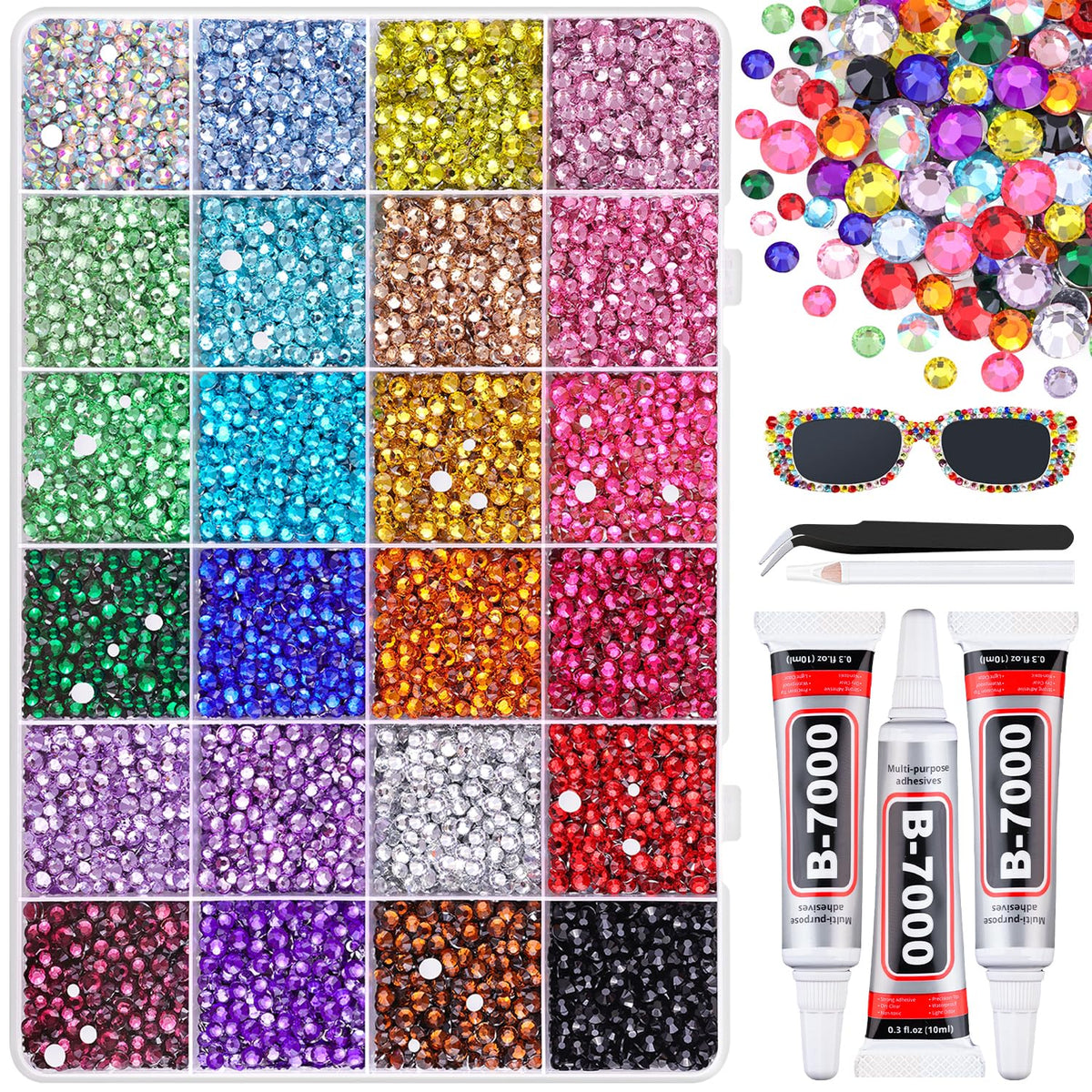 BELLEBOOST strass résine multicolores en boîte 24 grilles pour projets créatifs