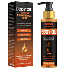 Bellisinno Body Firming Oil bottle close-up showing firming and hydration.