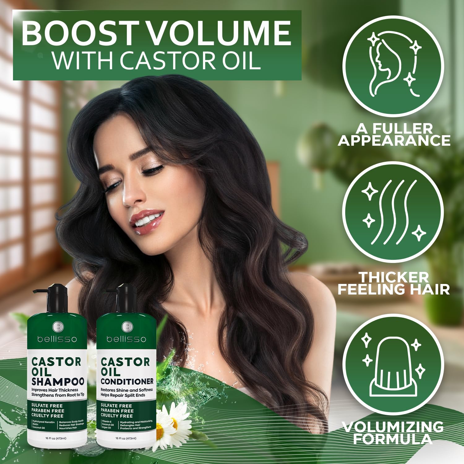 Bellisso Après-Shampoing Ricin, application sur longueurs pour volume et douceur.