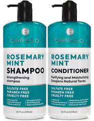 BELLISSO Shampoing Romarin et Menthe — bouteille pour volumiser les cheveux.