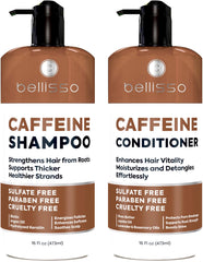 Bellisso caféine shampooing bouteille — volume léger et revitalisant.