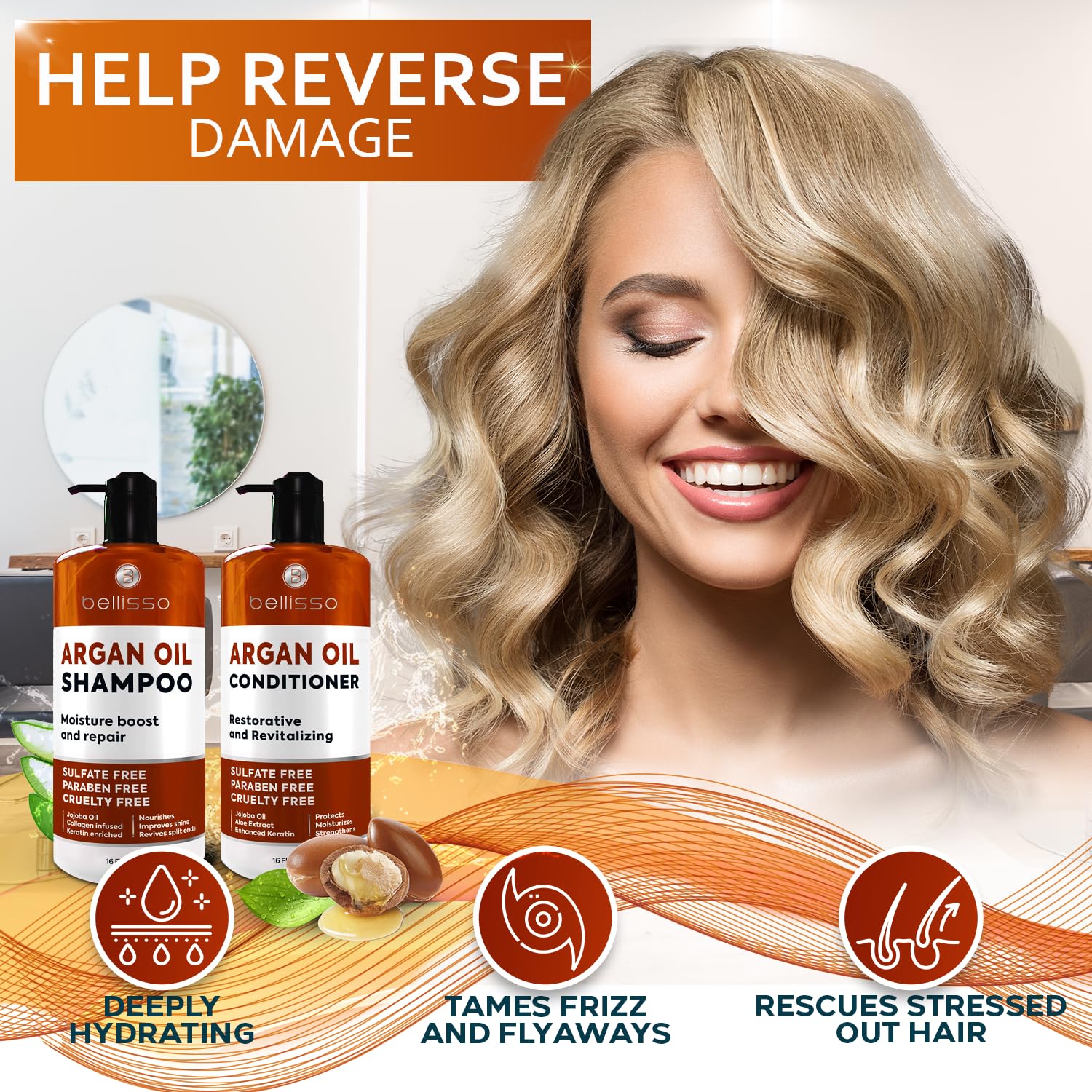 Bellisso Anti-Frizz – mèches lisses et brillantes après application.
