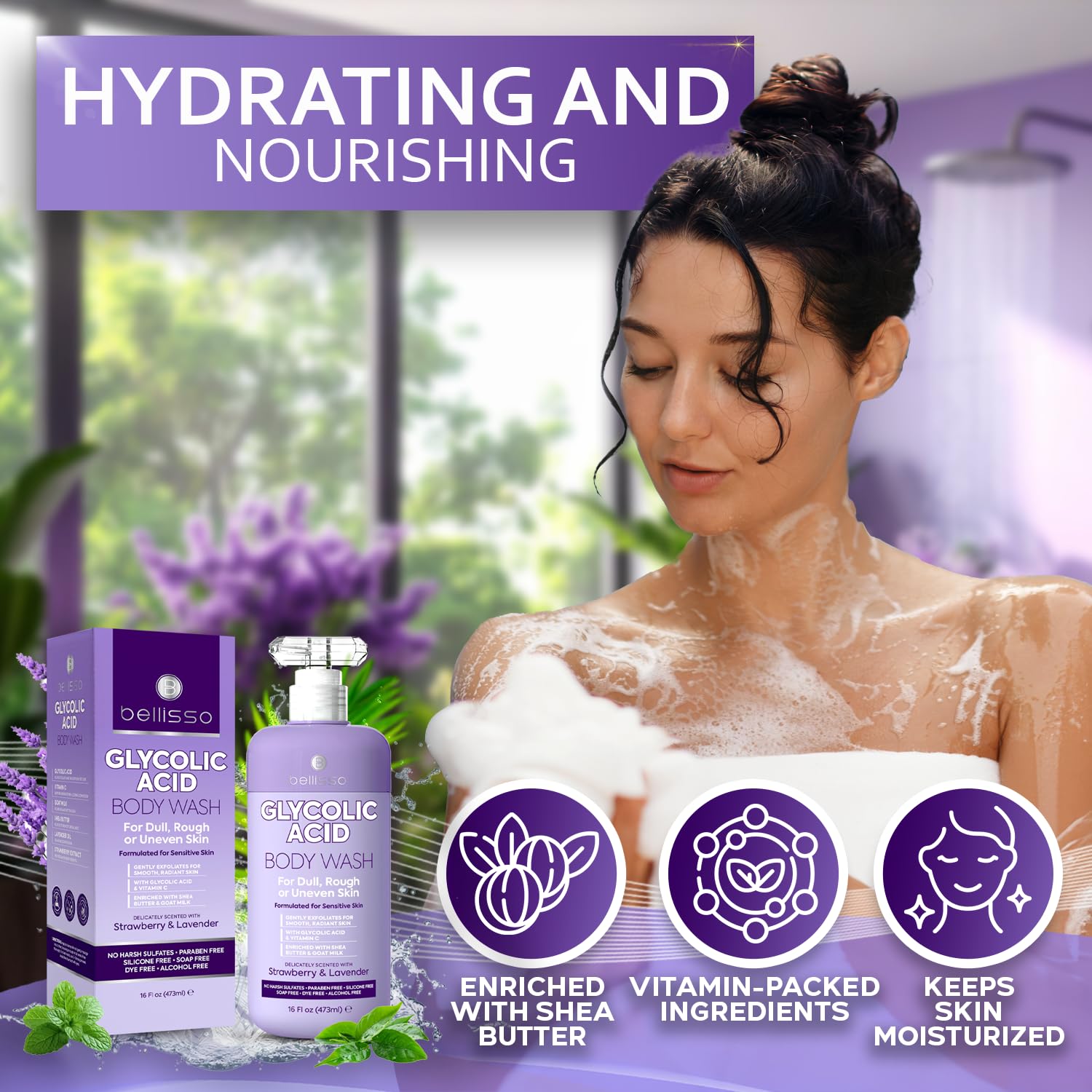 BELLISSO Glycolic Acid Body Wash – moment douche revigorant et exfoliant en douceur