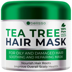 Bellisso Masque cheveux arbre à thé hydratation profonde pour cheveux secs et cassants.
