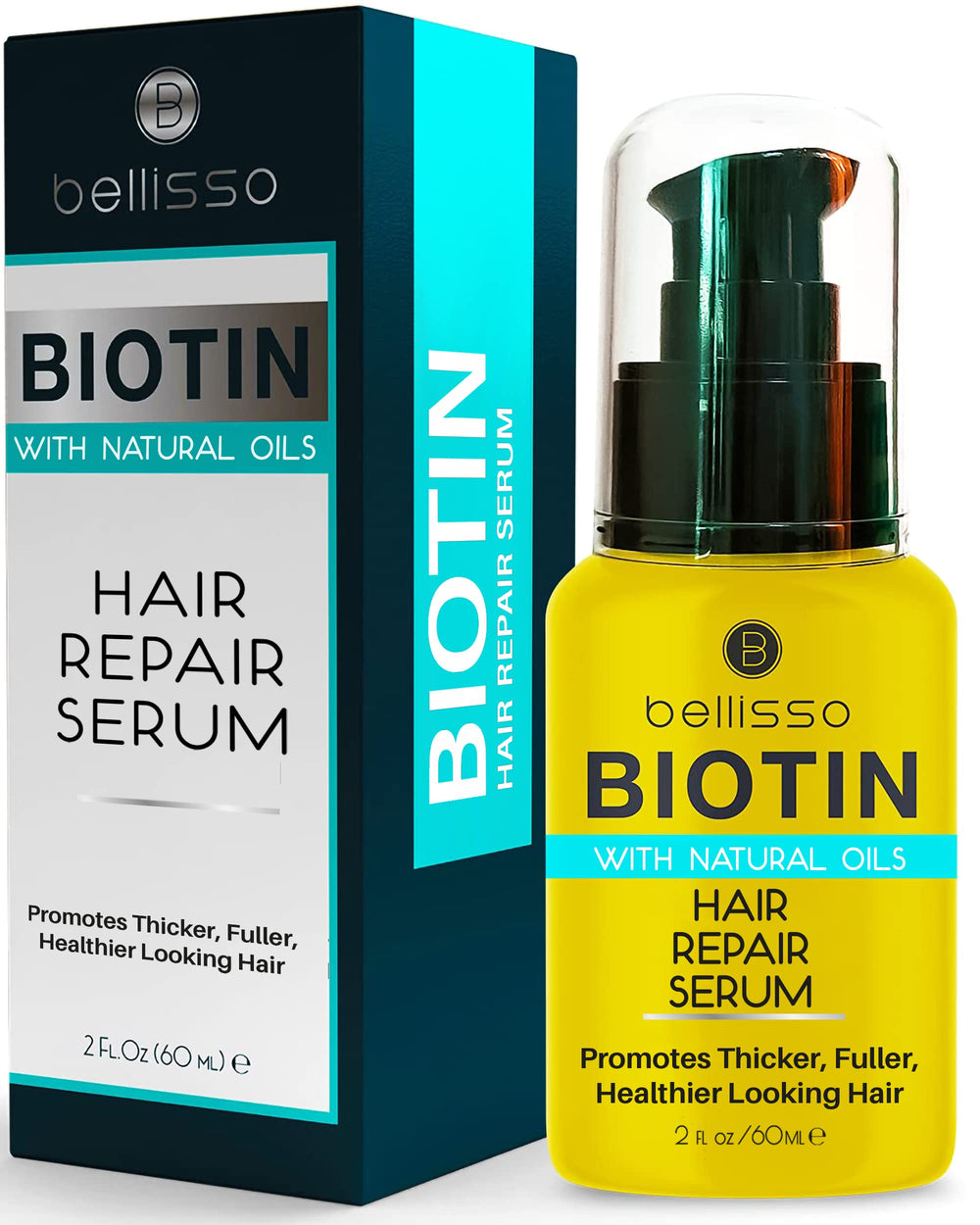 Sérum Bellisso biotine appliqué sur cheveux, effet épais et volumisant.