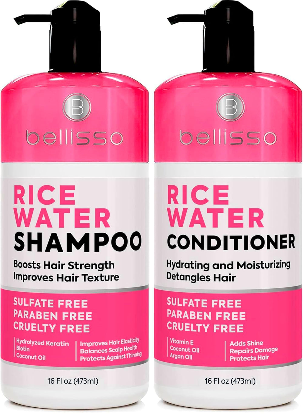 Bellisso Shampoing eau de riz – bouteille fortifie les cheveux fins.