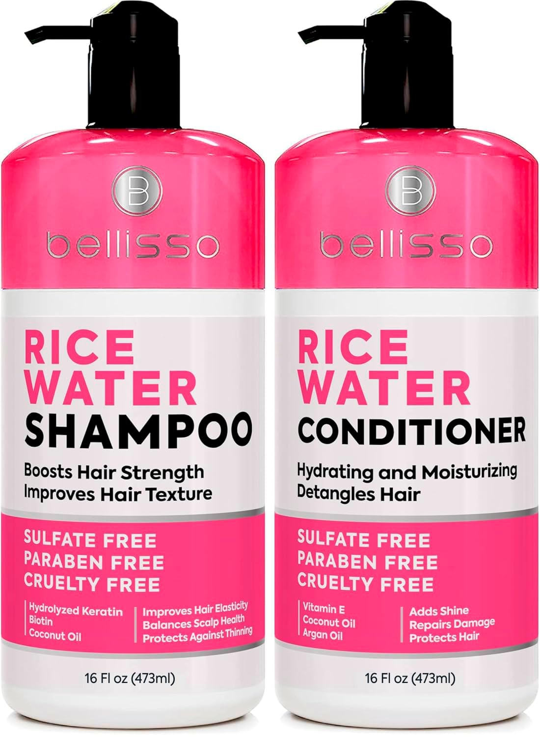 Bellisso Shampoing eau de riz – bouteille fortifie les cheveux fins.