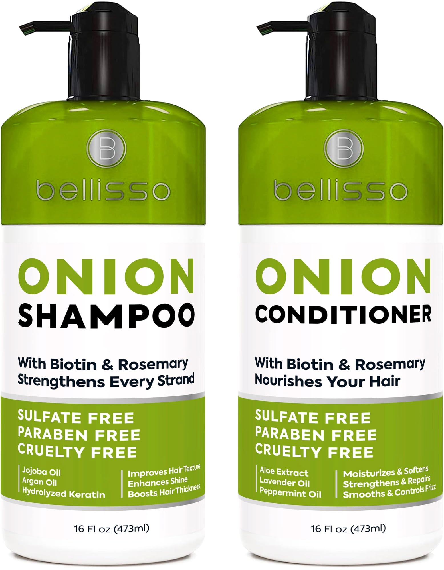 Shampoing oignon Bellisso en flacon, volume potentiel pour cheveux fins