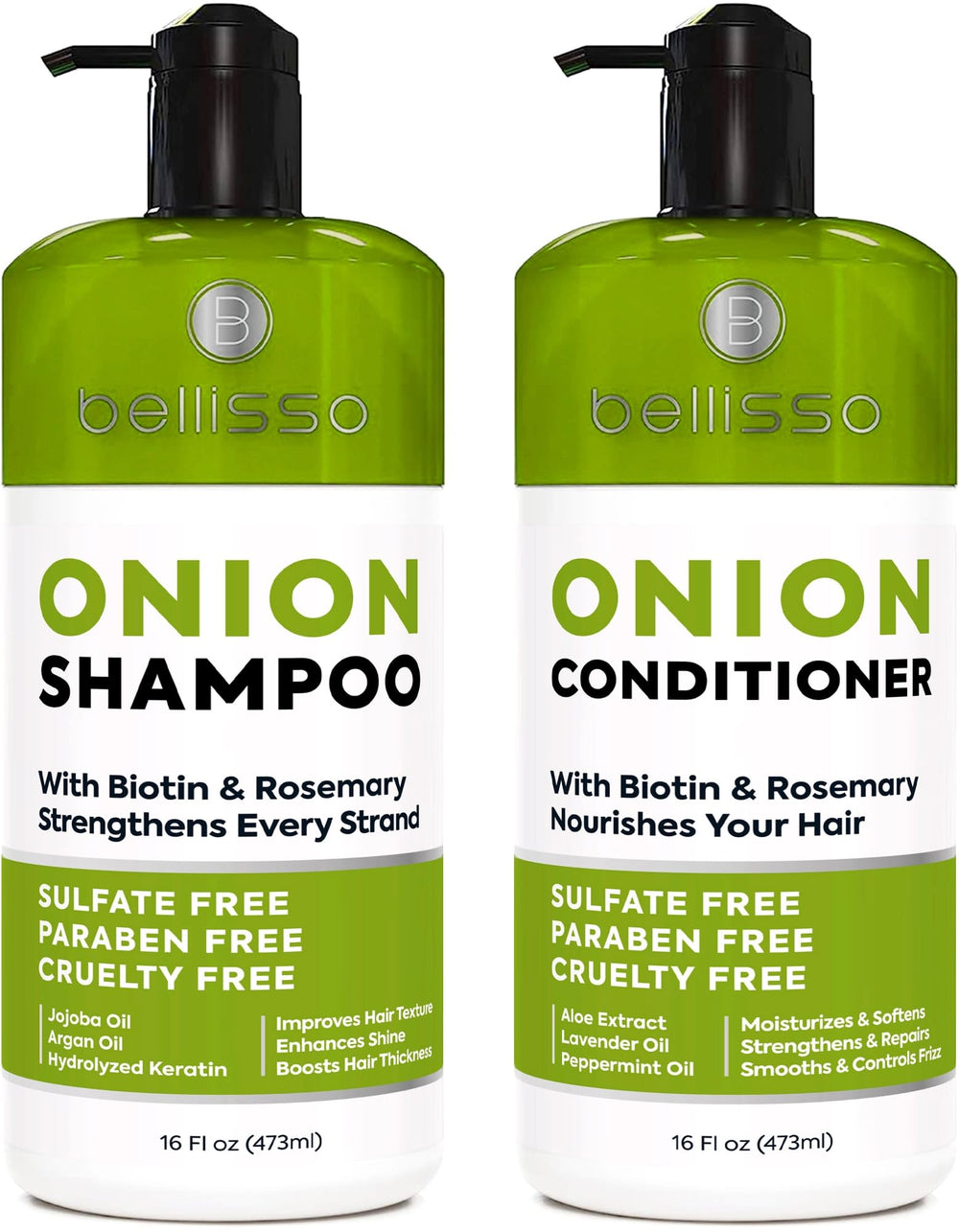 Shampoing oignon Bellisso en flacon, volume potentiel pour cheveux fins