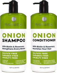 Shampoing oignon Bellisso en flacon, volume potentiel pour cheveux fins