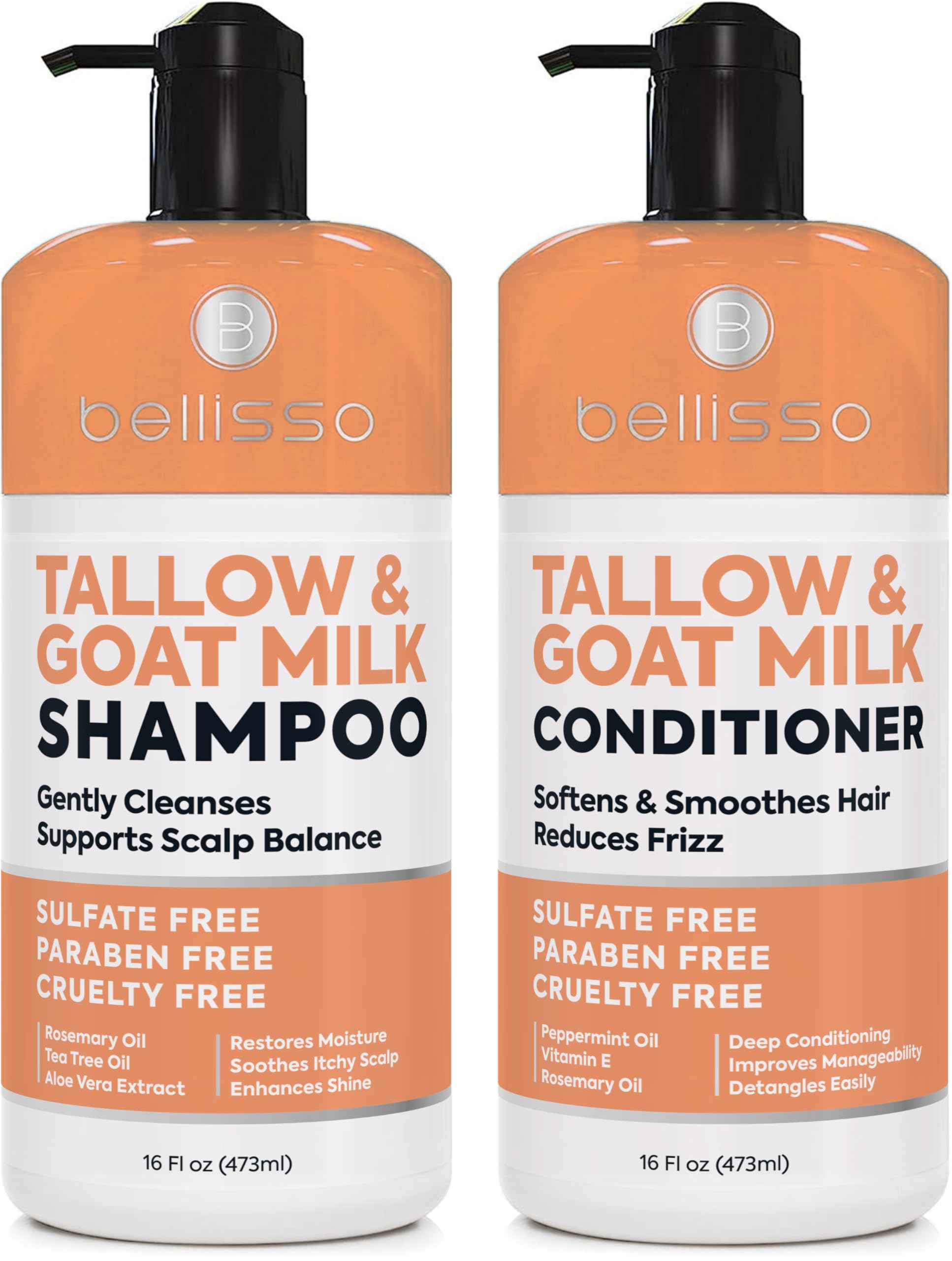 Bellisso Shampoing au suif de bœuf, flacon-pompe, hydratation en profondeur.