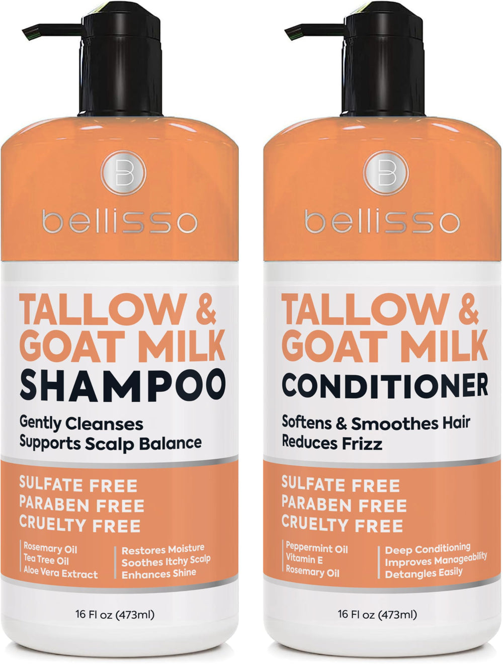 Bellisso Shampoing au suif de bœuf, flacon-pompe, hydratation en profondeur.