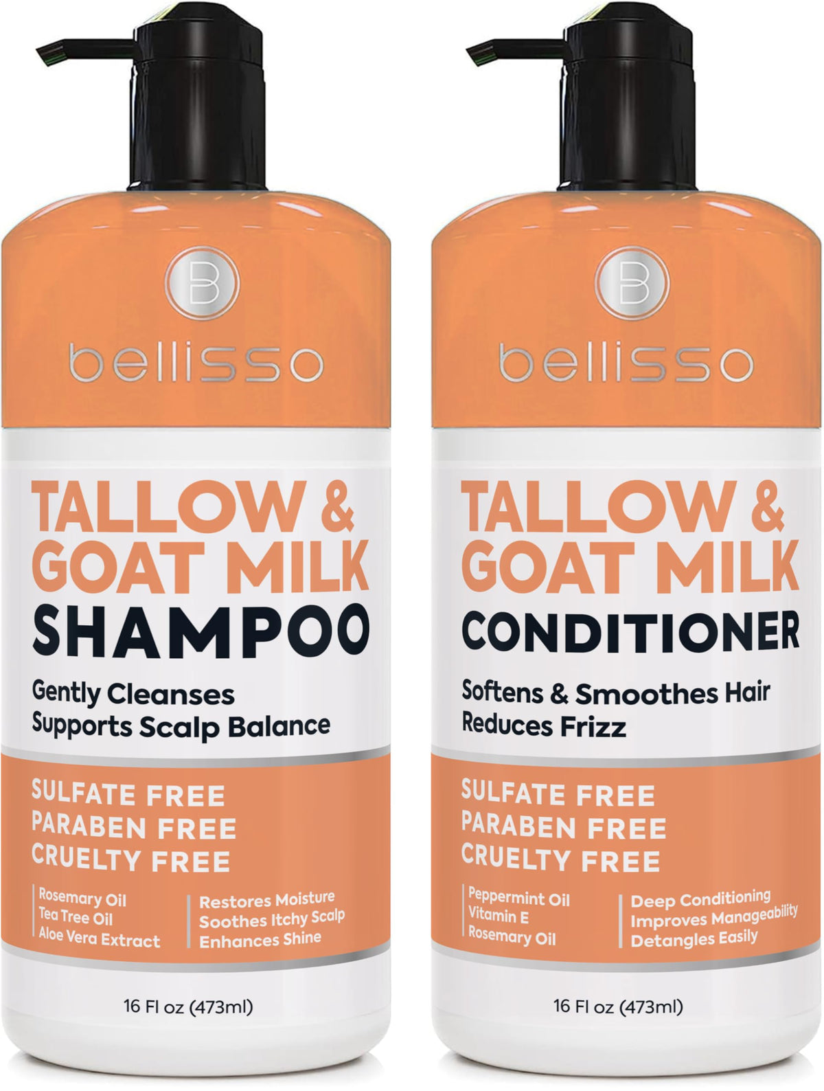 Bellisso Shampoing au suif de bœuf, flacon-pompe, hydratation en profondeur.