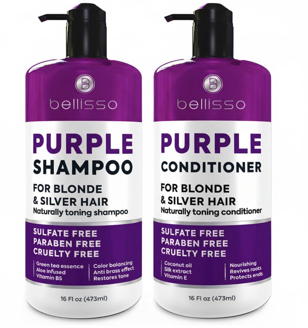 Bellisso Shampoing Violet, emballage visible, neutralise les reflets jaunes