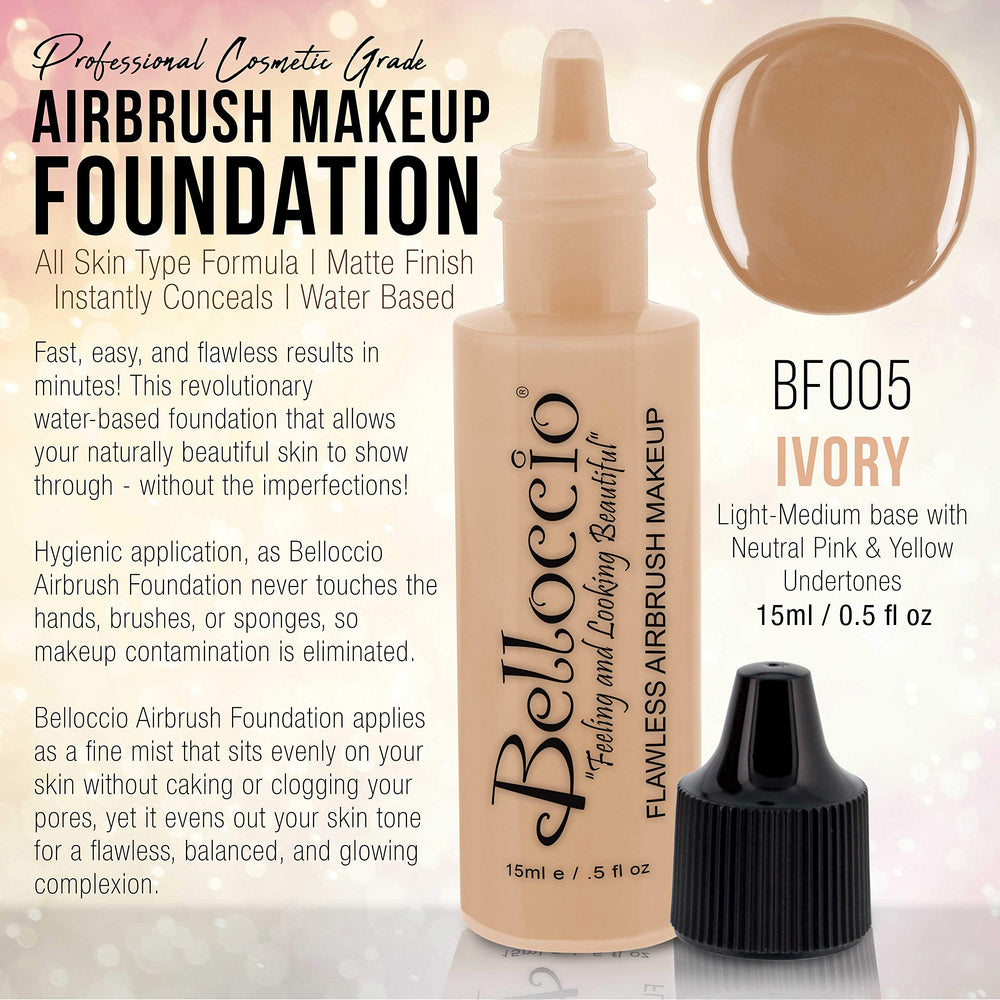 Belloccio Base Airbrush: pulvérisation fluide pour un teint homogène.