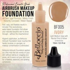 Belloccio Base Airbrush: pulvérisation fluide pour un teint homogène.