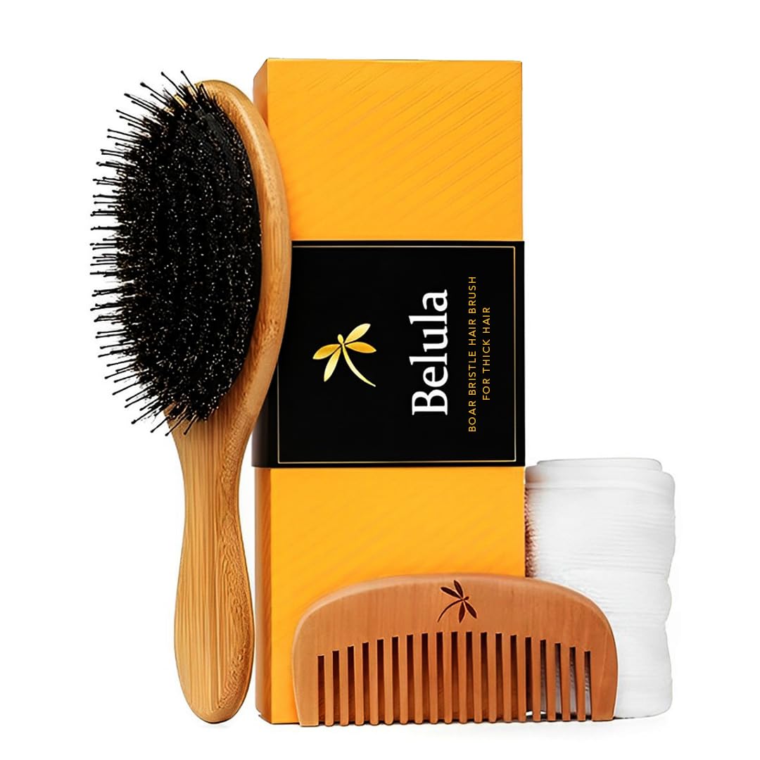 Brosse Belula en bois avec poils de sanglier, pour cheveux épais, douceur et brillance.