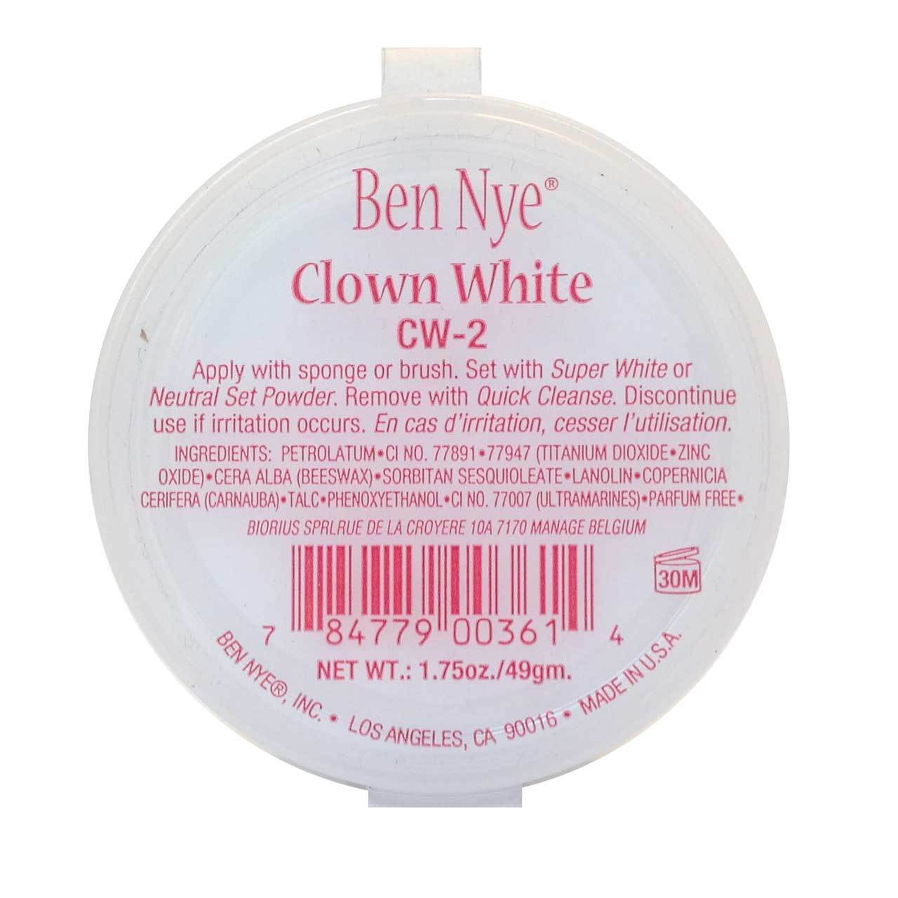 Maquillage Ben Nye Blanc Clown, application satinée pour un teint homogène et durable.