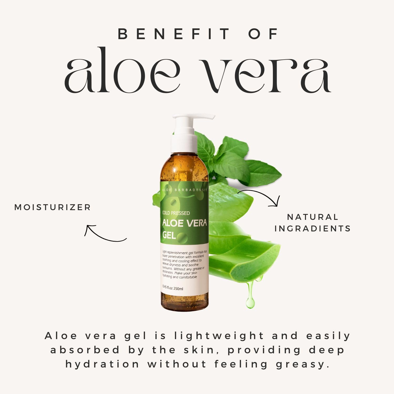 Benatu Gel Aloe Vera – Absorption rapide: pénètre sans laisser de film collant.