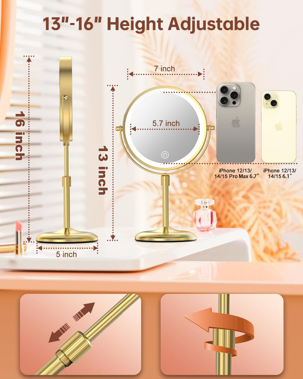 Miroir Benbilry hauteur reglable et pivot 360 pour utilisation facile