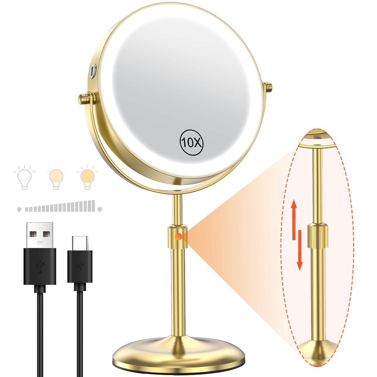 Miroir Benbilry avec lumière 3 couleurs pour maquillage précis et naturel