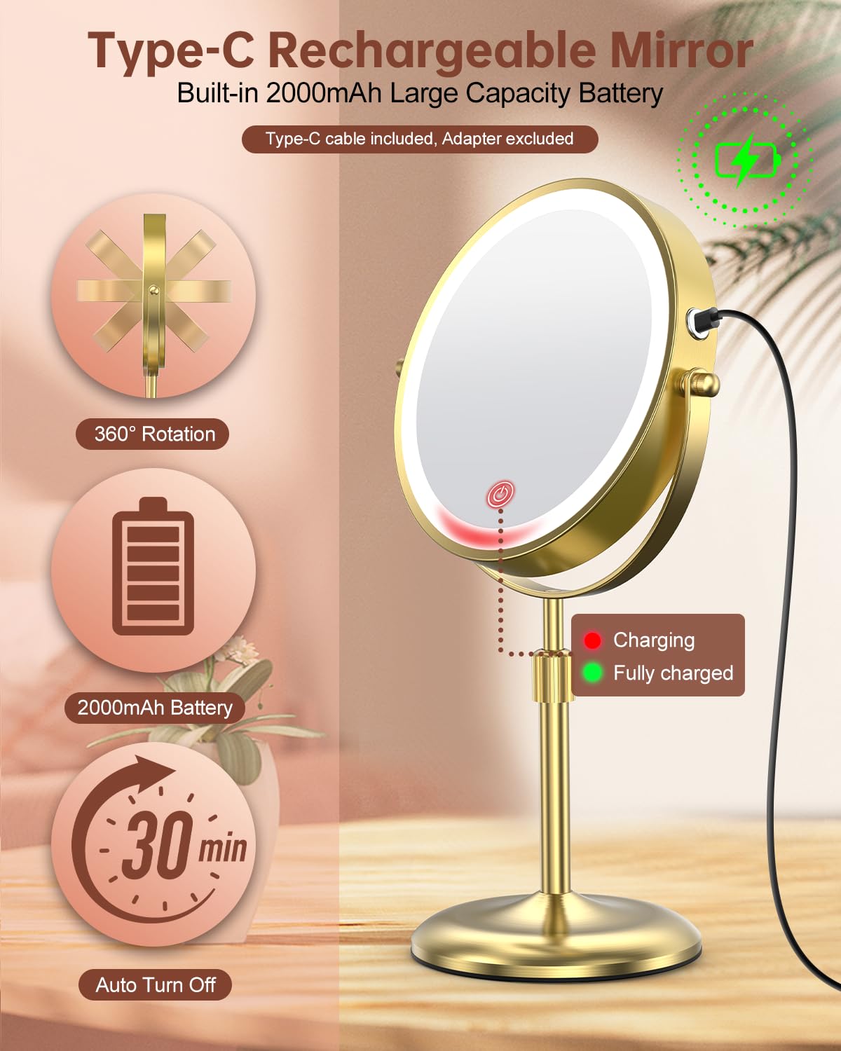 Miroir Benbilry rechargeable USB-C avec autonomie pratique
