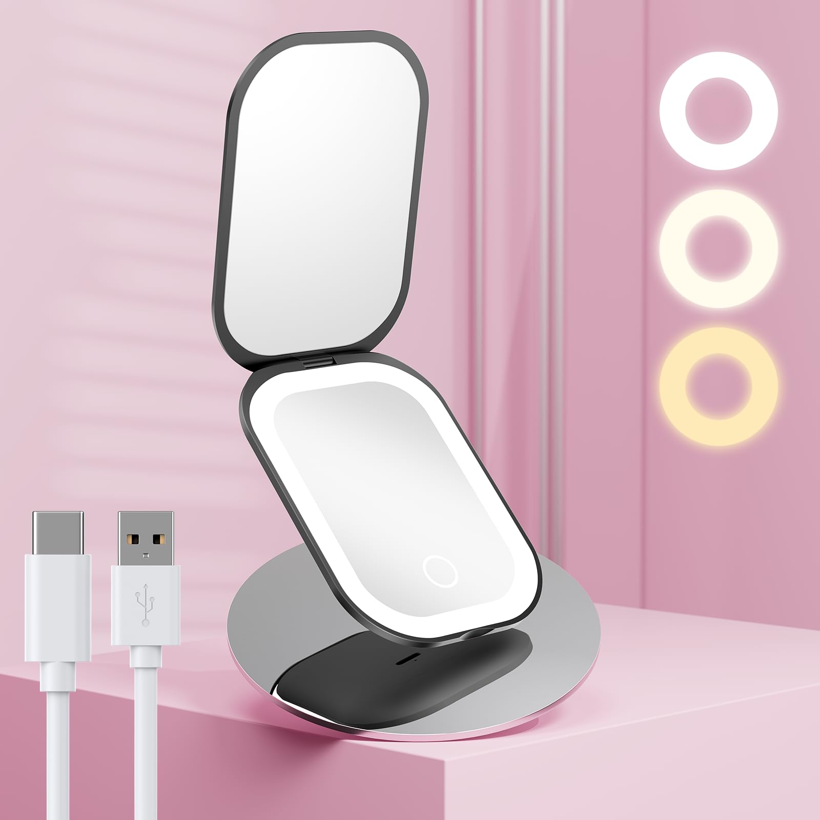Benbilry miroir voyage compact avec lumière intégrée pour maquillage rapide