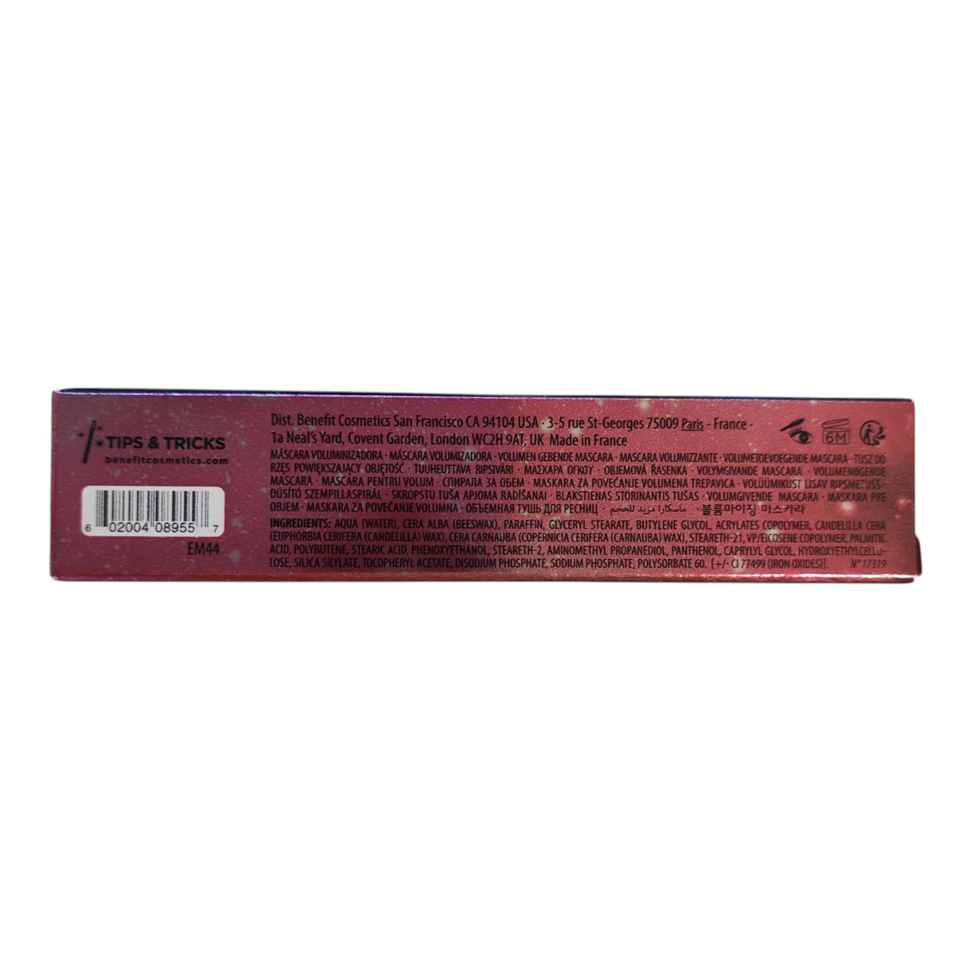 Benefit Bad Gal Bang Mascara contient ProVitamin B5 pour densité et force des cils.