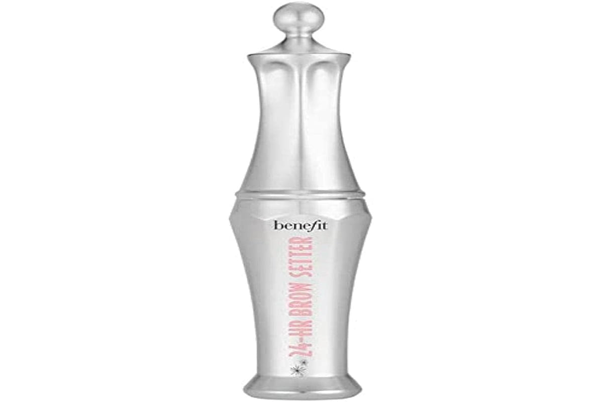 Benefit Mini Fixateur Sourcils, bouteille transparente, tenue longue durée pour des sourcils nets.