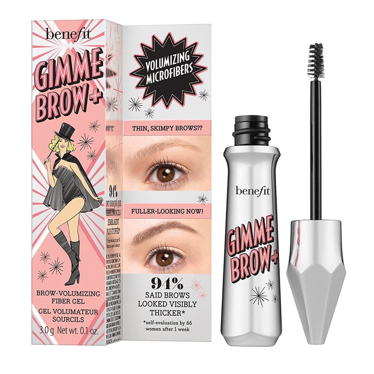 Benefit Gimme Brow gel microfibres apportant volume naturel aux sourcils.
