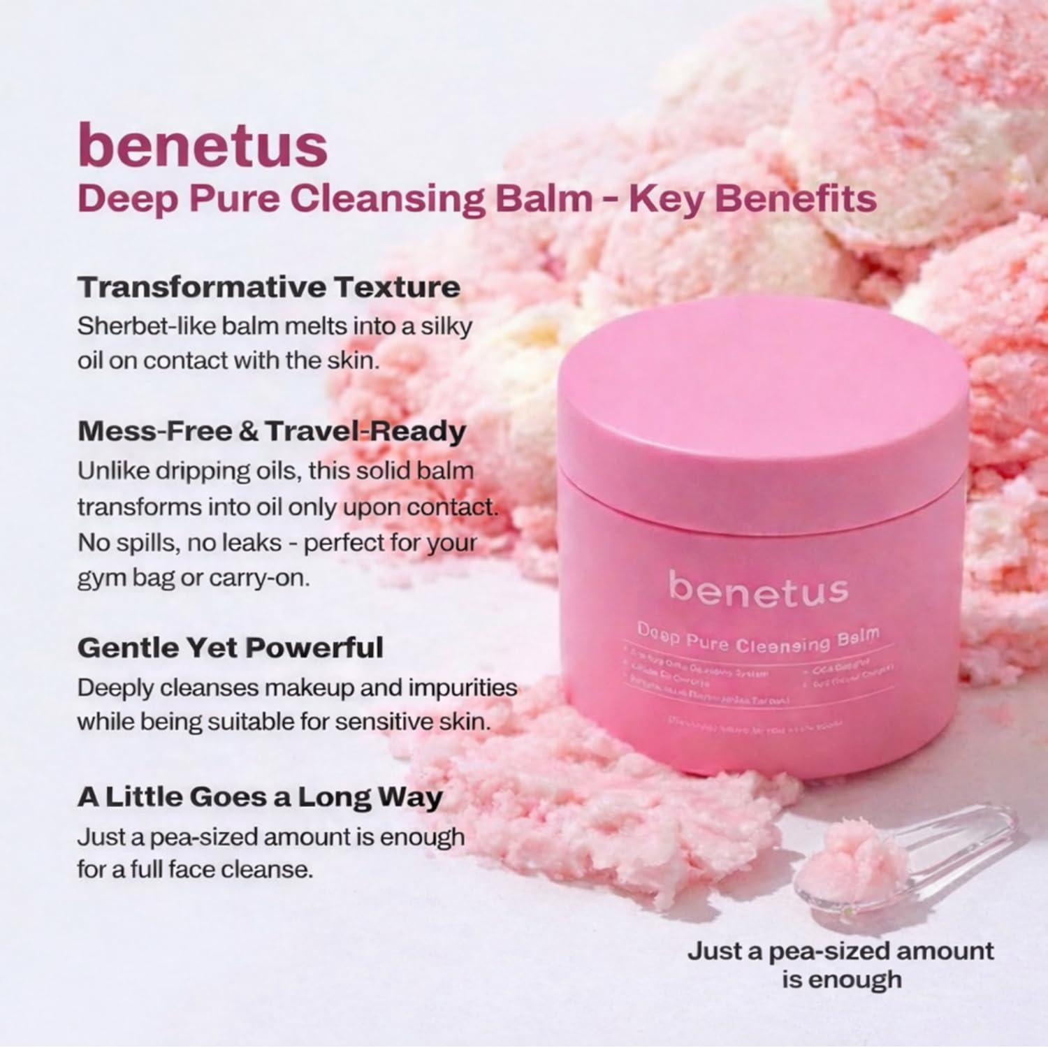 Benetus Deep Pure Cleansing Balm retire maquillage et écran solaire en douceur.