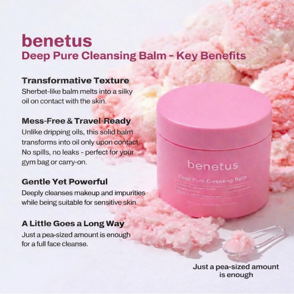 Benetus Deep Pure Cleansing Balm retire maquillage et écran solaire en douceur.