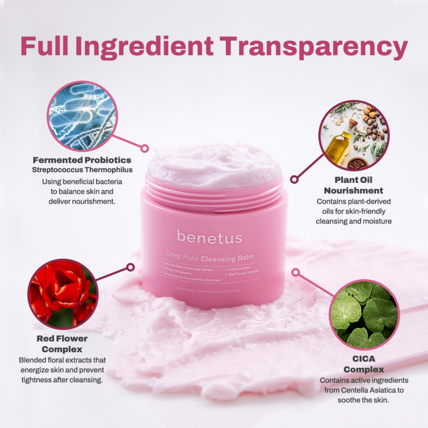 Benetus Deep Pure Cleansing Balm fini pores raffinés, peau plus nette après utilisation.