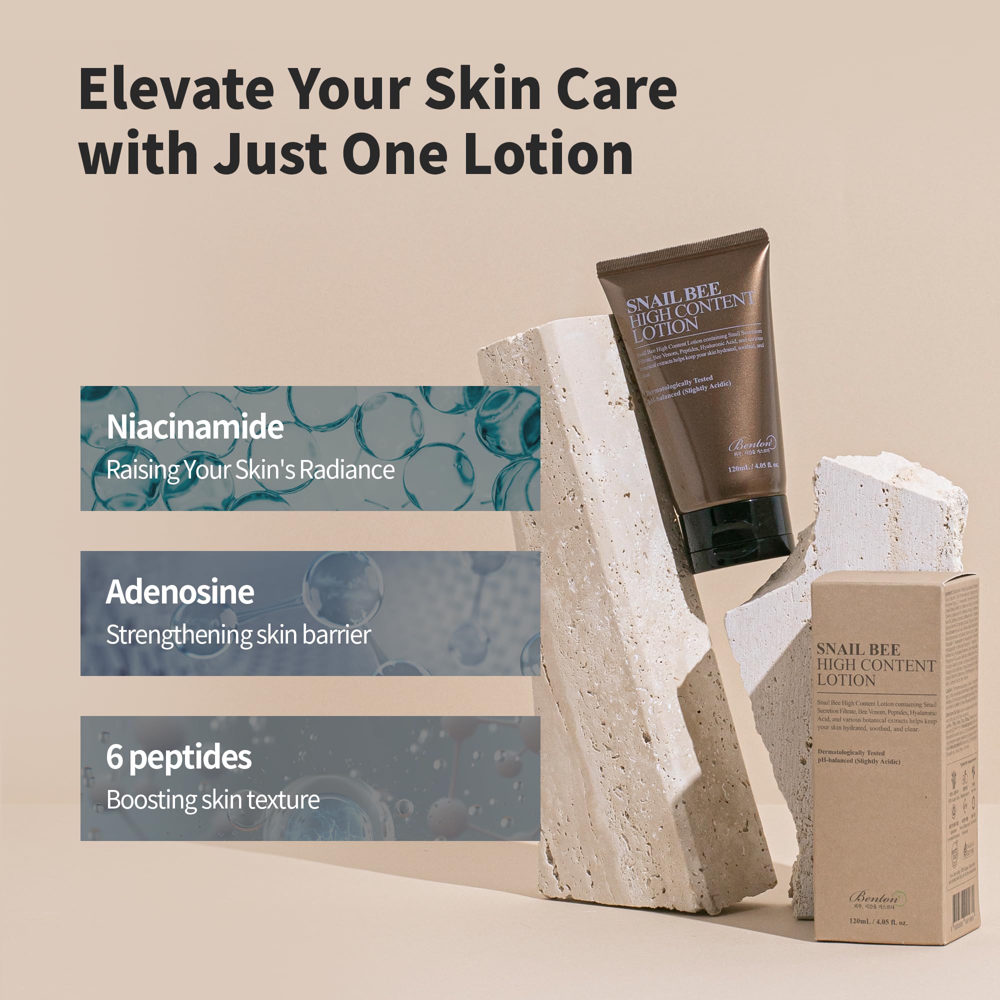 BENTON Snail Bee High Content Lotion, utilisation quotidienne sur visage propre.