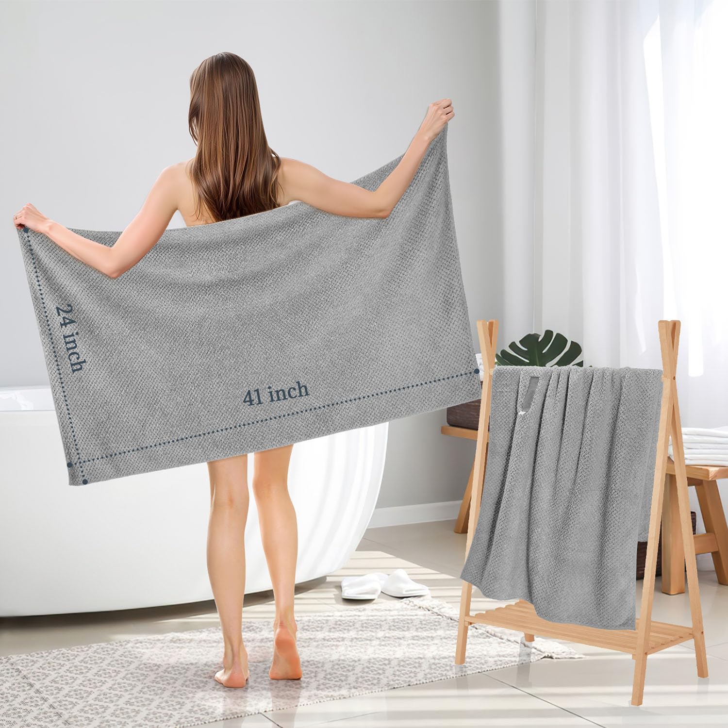 BEoffer serviette cheveux microfibre grande taille 41x24, convient aux cheveux volumineux.